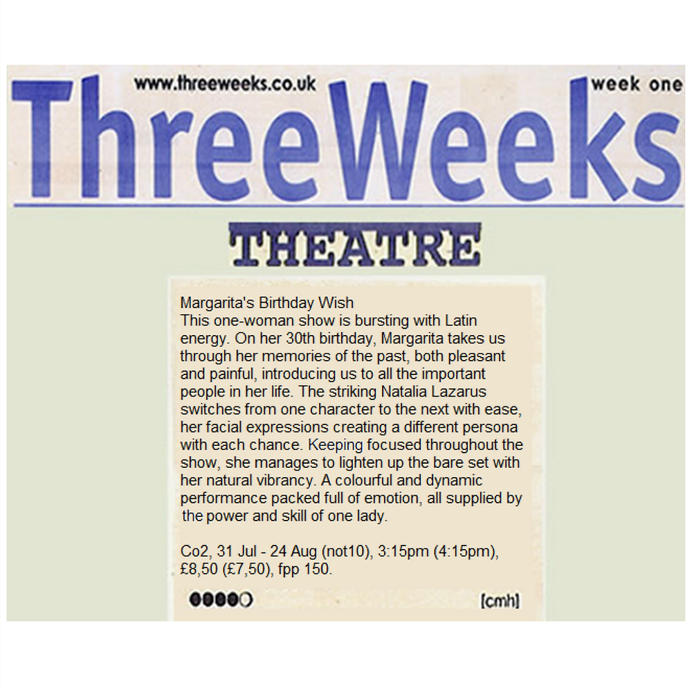 three weeks theatre review